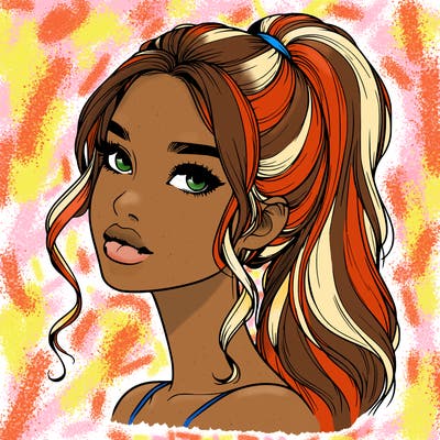 realistic girl with a ponytail on her hair and lips