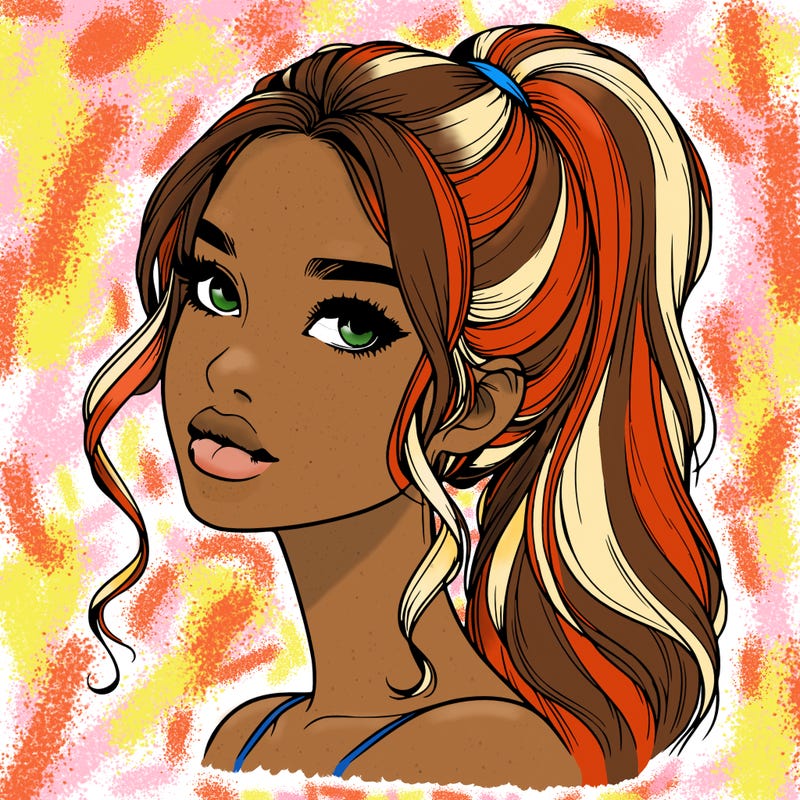 realistic girl with a ponytail on her hair and lips