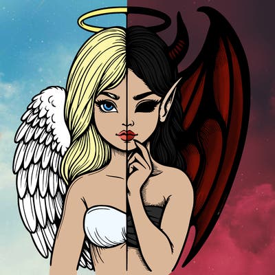 realistic angel half demon