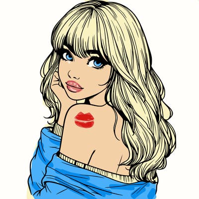 realistic girl with bangs looking over her shoulder