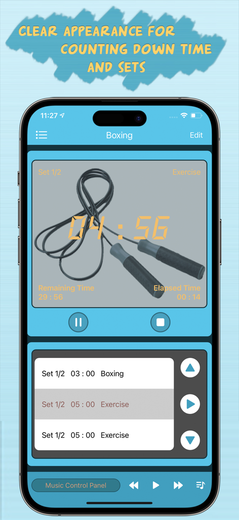 Best Interval Timer - Interval timer app interface showing a boxing routine with large countdown numbers and workout sets