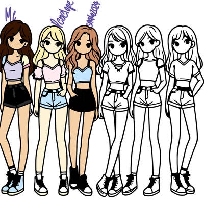 a group of girls wearing crop tops and shorts
