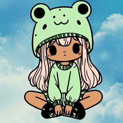 a girl wearing a frog hat and some frog socks