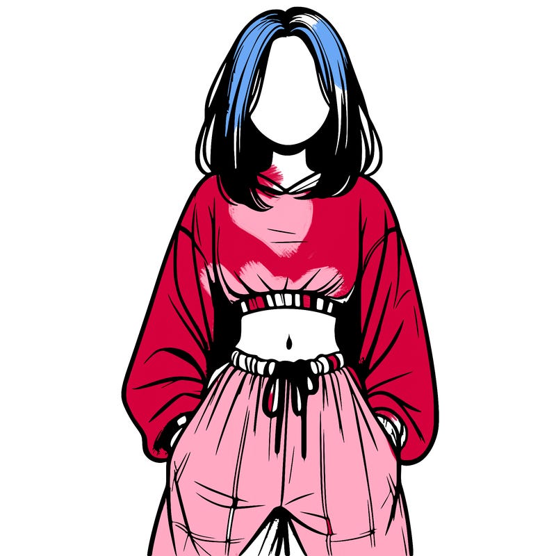realistic girl faceless with baggy pants and a crop top
