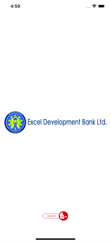 Startbildschirm der Excel Smart-App mit dem Logo der Excel Development Bank Ltd