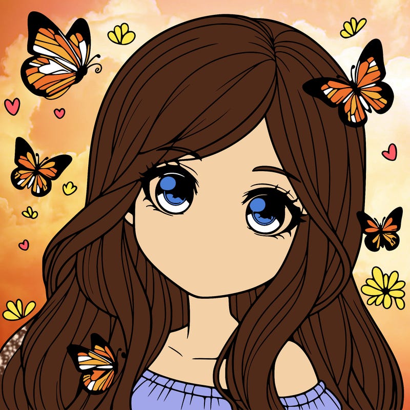 realistic girl with butterflies around her