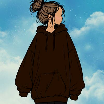realistic girl with a oversized sweatshirt on and a bun