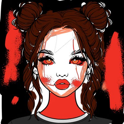 realistic girl with two buns in hair and lips