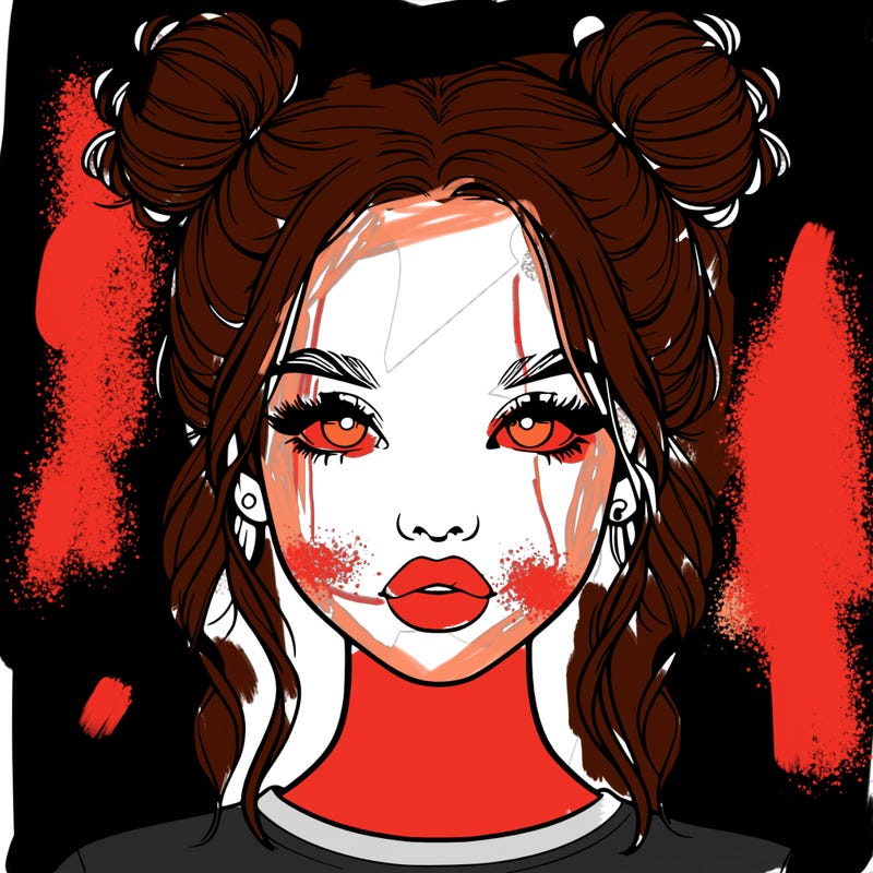 realistic girl with two buns in hair and lips