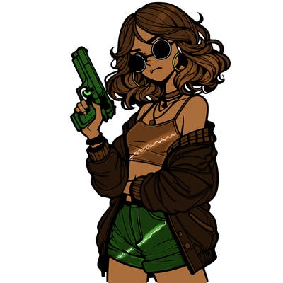 stylish teenage girl with gun