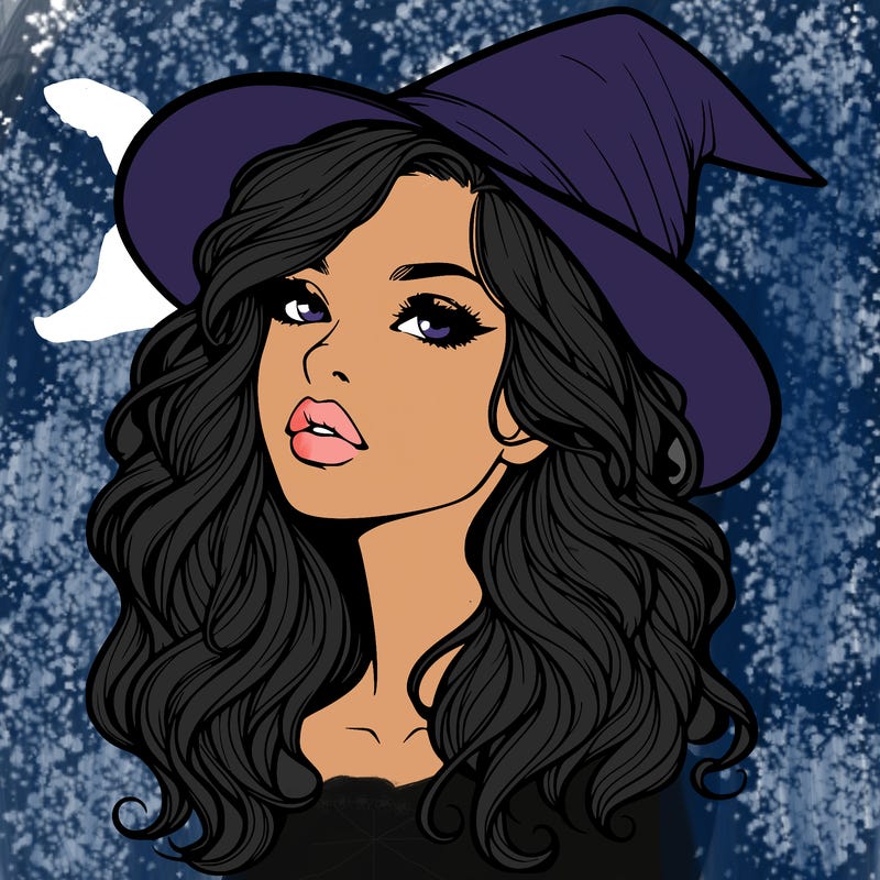 realistic witch girl with wavy hair and lips