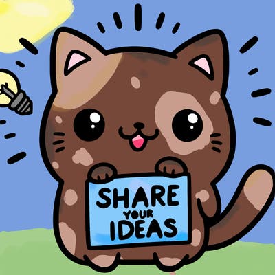 a cute cat saying share your ideas