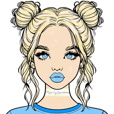 realistic girl with two buns in hair and lips