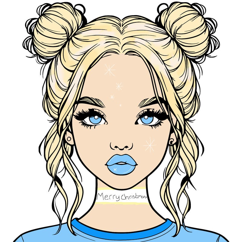 realistic girl with two buns in hair and lips