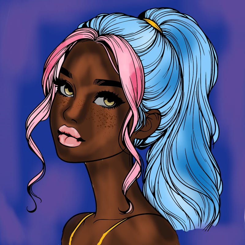 realistic girl with a ponytail on her hair and lips