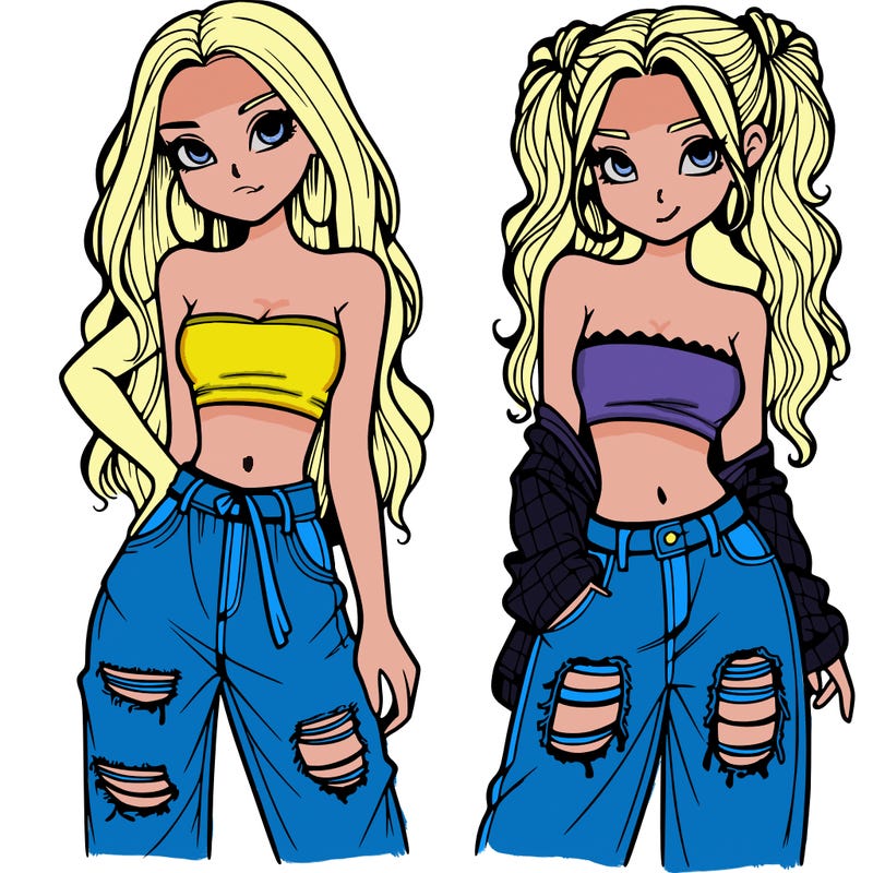 2 girls in crop tops and baggy jeans ripped