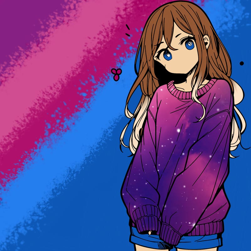 manga teen girl  in a sweater and baggy pants