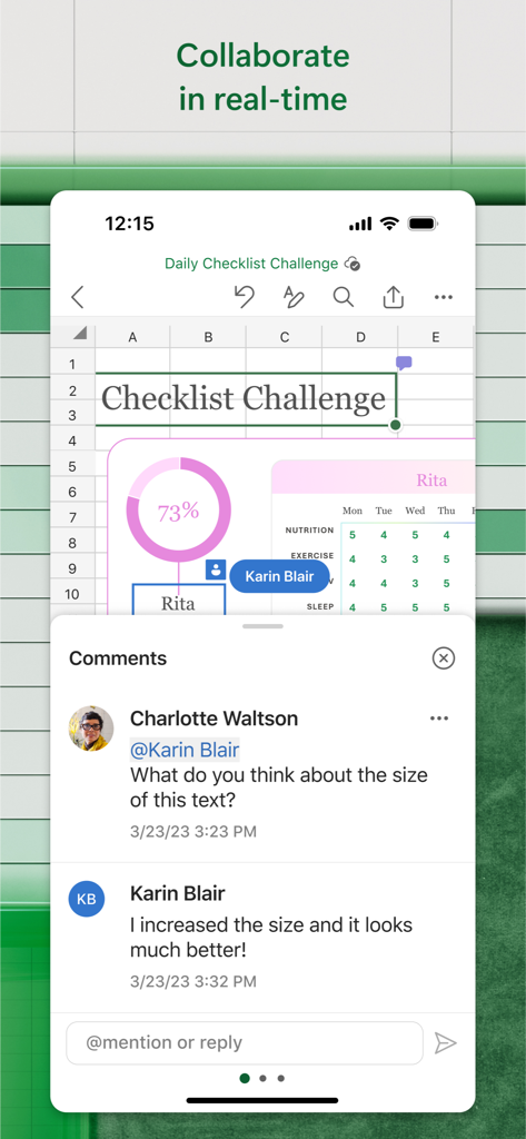Real time collaboration and commenting in Microsoft Excel mobile app