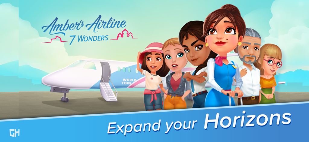 Amber and her flight crew standing in front of a world tour airplane