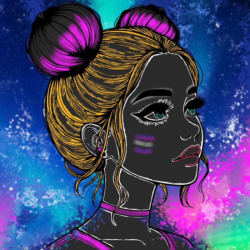 realistic girl with buns on the top of her head