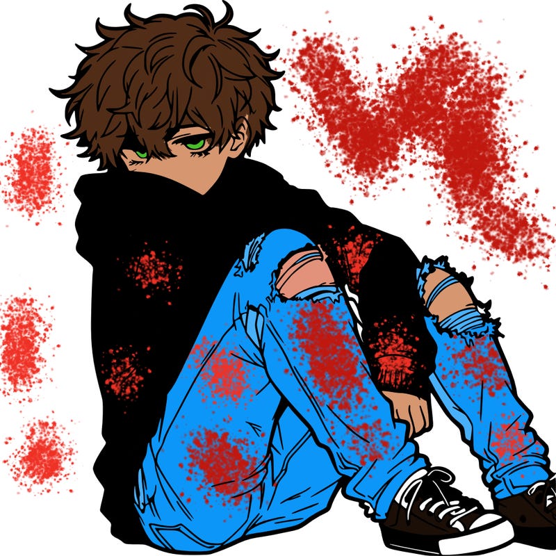 a male hoddie ripped jeans messy hair anime
