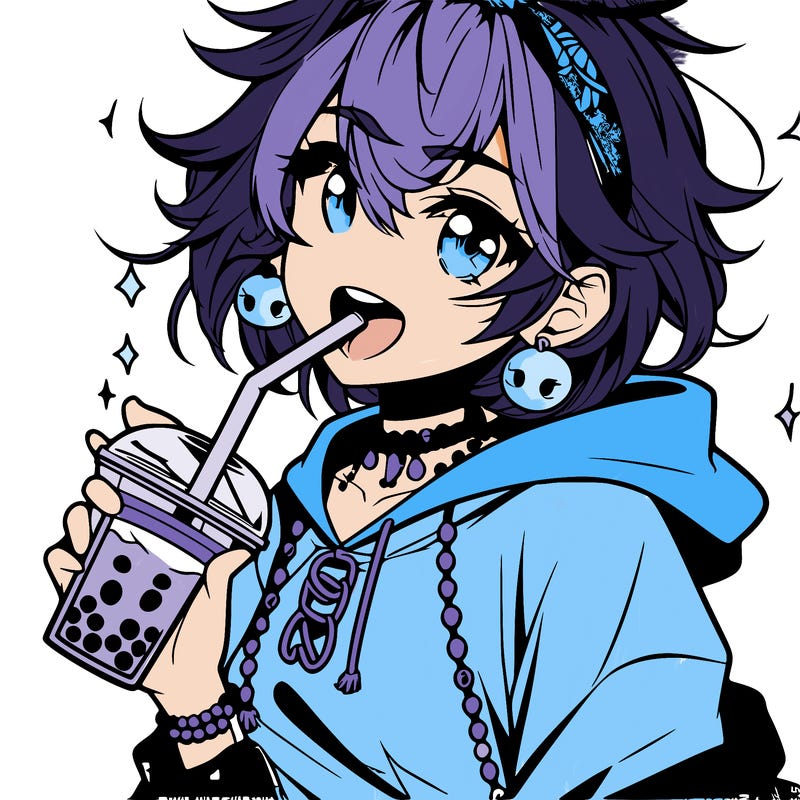 hot baddie anime girl drinking boba and biting the straw