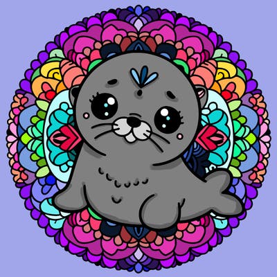 a cute baby seal mandala