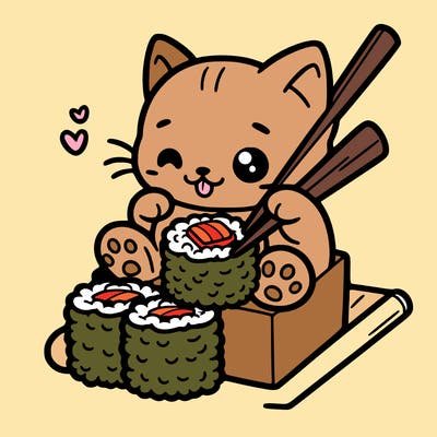 kitten eat sushi