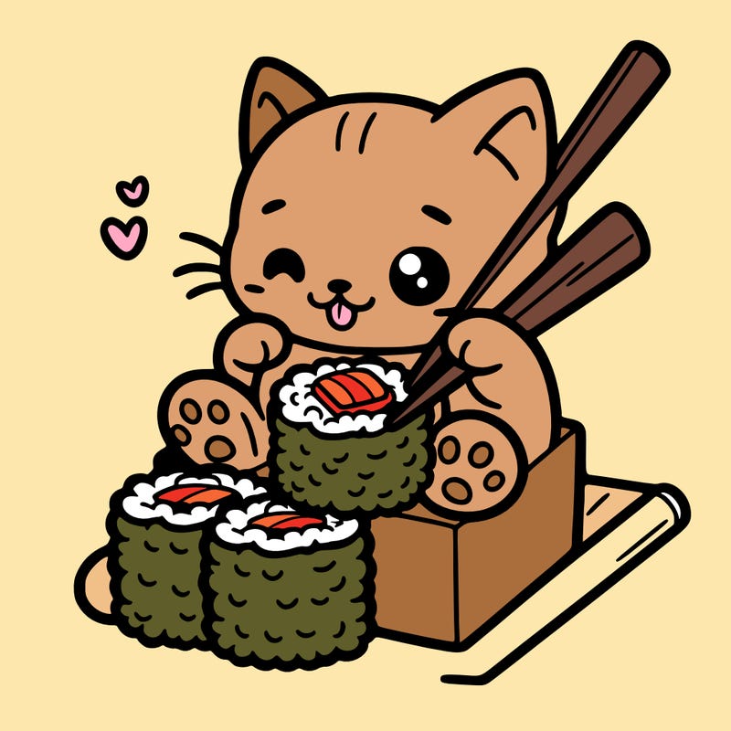 kitten eat sushi