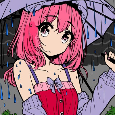 pretty anime girl in the rain