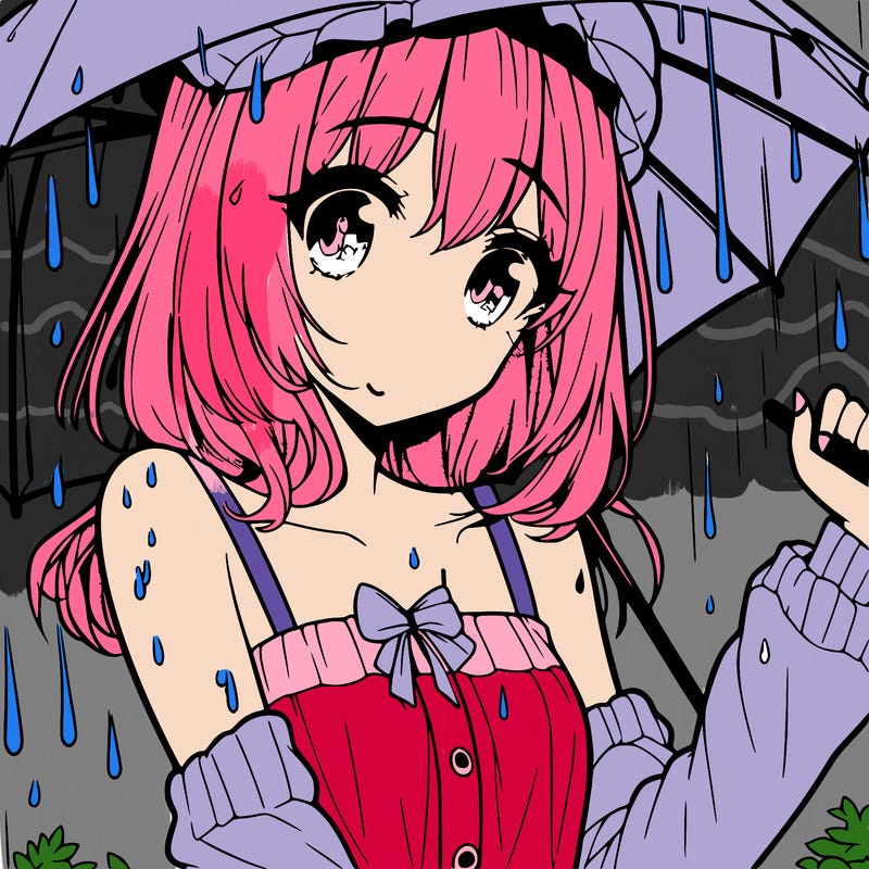 pretty anime girl in the rain