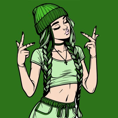 realistic teenage girl with braids and a beanie and crop top doing 🫶🏼