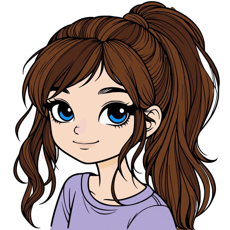 realistic girl with ponytail