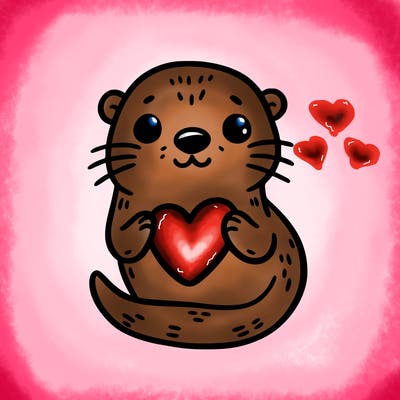 otter with a heart