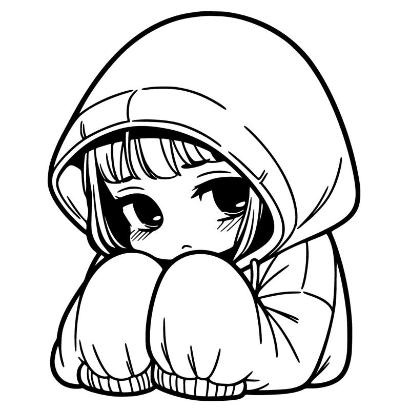 sad girl in oversised hoodie