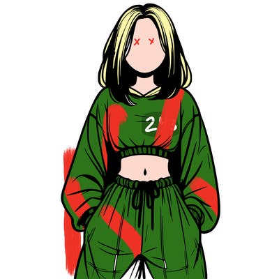 realistic girl faceless with baggy pants and a crop top