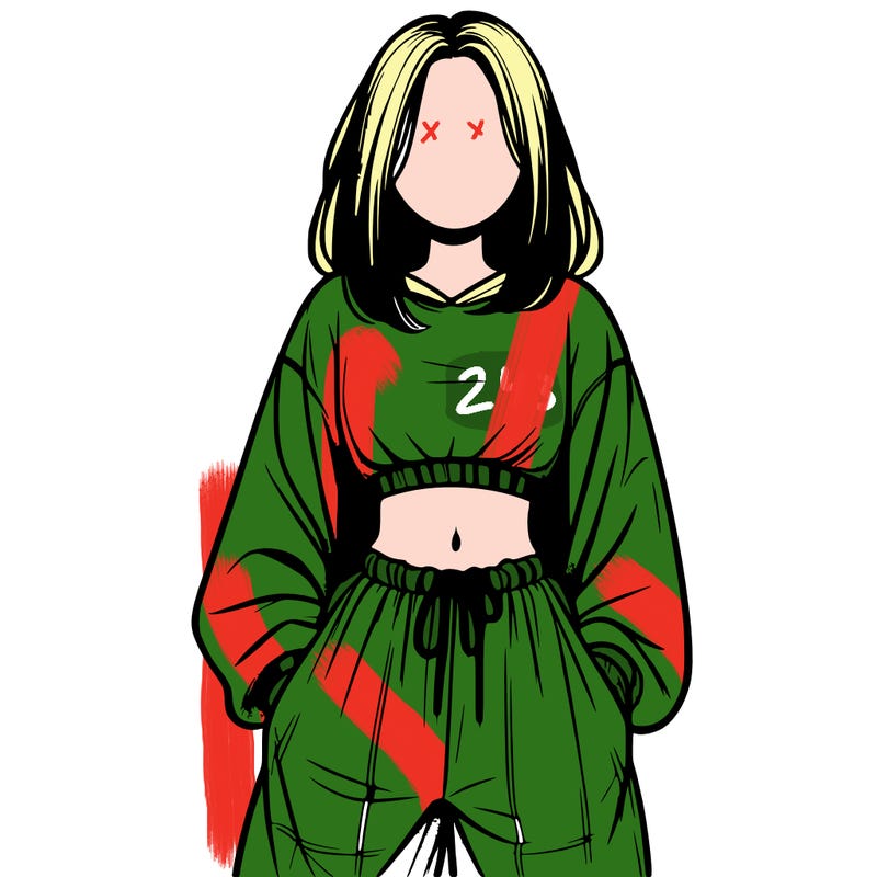 realistic girl faceless with baggy pants and a crop top