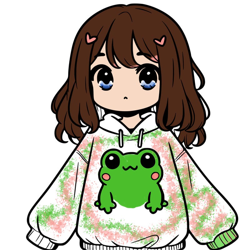 girl wearing frogging sweatshirt