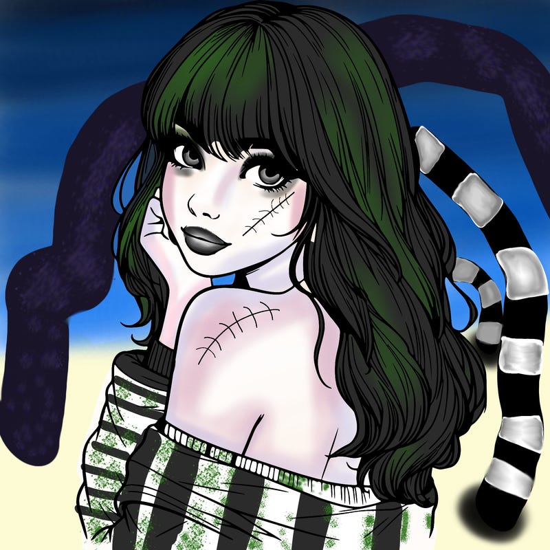 realistic girl with bangs looking over her shoulder