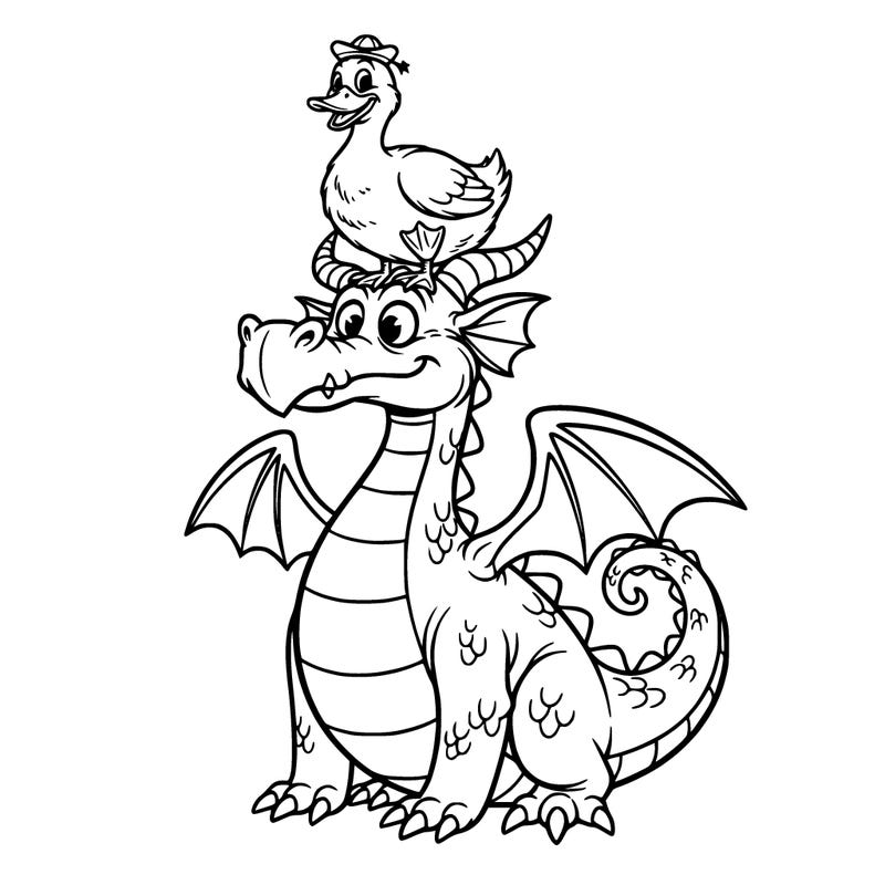 dragon with a duck on its head (not modern and make the style very goofy