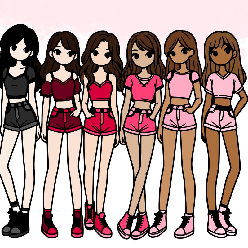 a group of girls wearing crop tops and shorts