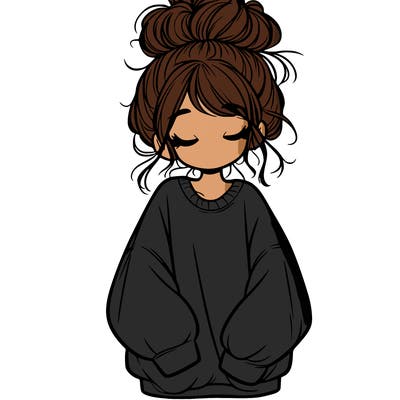 girl with baggy sweatshirt and messy bun