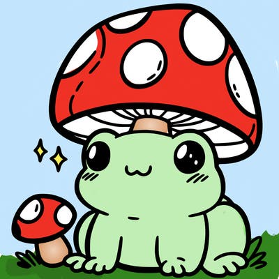 a cute frog with a mushroom hat