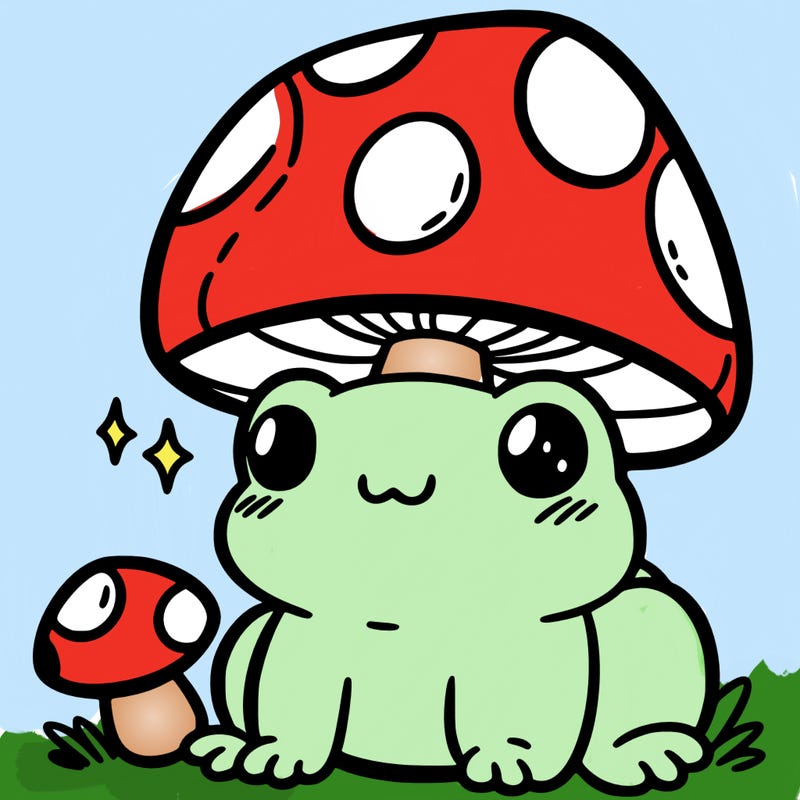 a cute frog with a mushroom hat