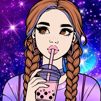 realistic girl with braided hair drinking boba