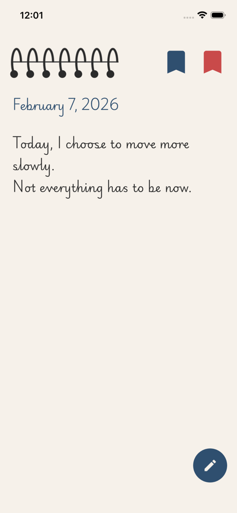 Uma página de diário digital minimalista no Ami Note com uma reflexão de atenção plena para o dia