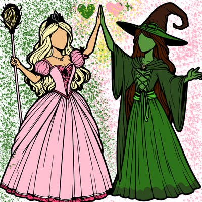 detailed realistic split of a princess and a witch