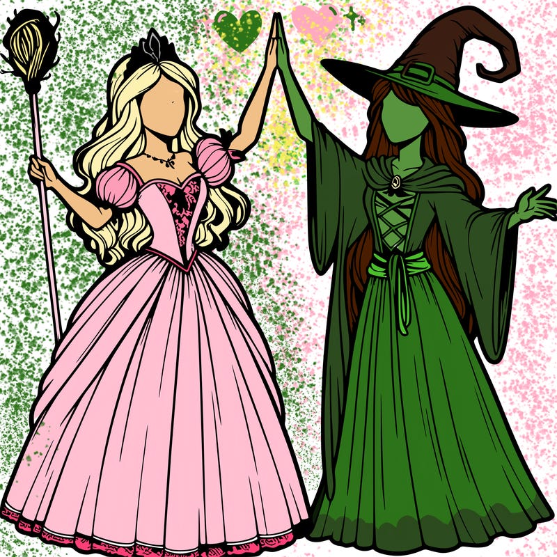 detailed realistic split of a princess and a witch