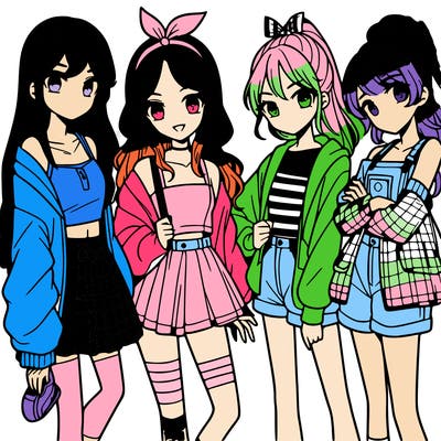 teen manga girls group of 4