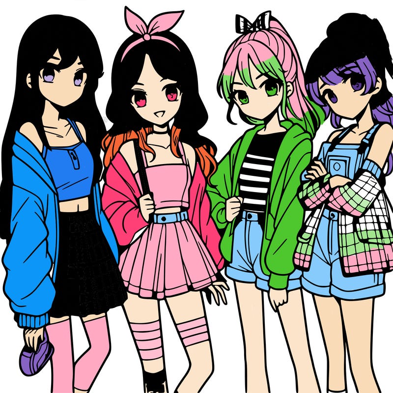 teen manga girls group of 4